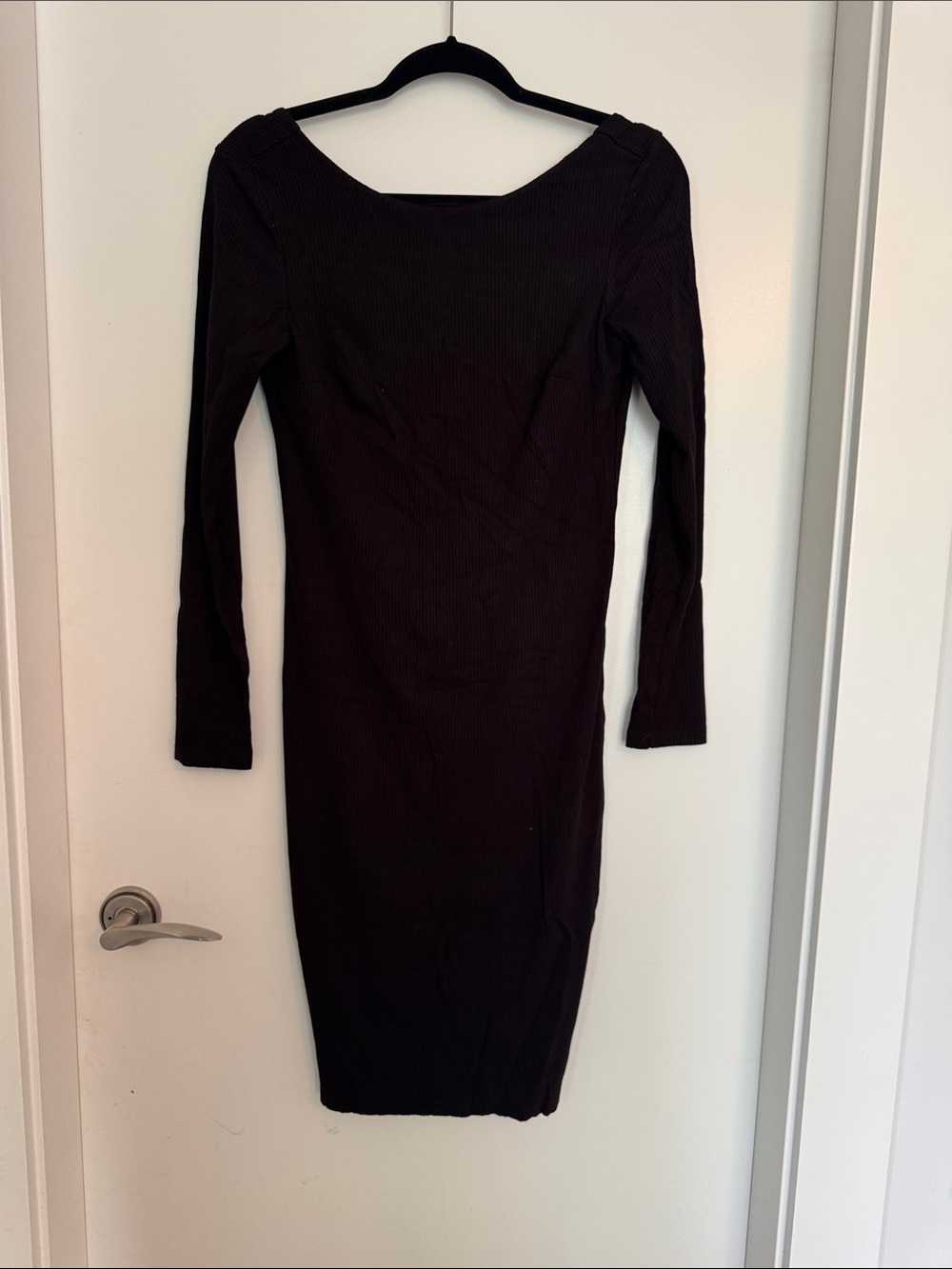 Black Ribbed Open Back Bodycon Midi Dress Size M